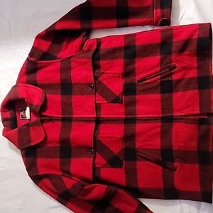 JOHNSON Woolen Mills Black & Red Plaid Hunting Coat Size 48 Vintage Cruiser